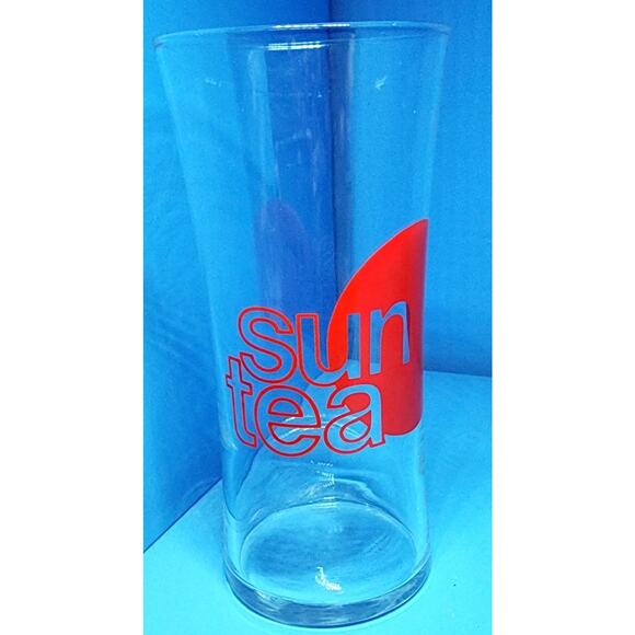 Sun Tea Drinking Glass / Cup 6 1/2" Clear Red Graphics Retro Ice Drinks See Pic - Picture 6 of 7